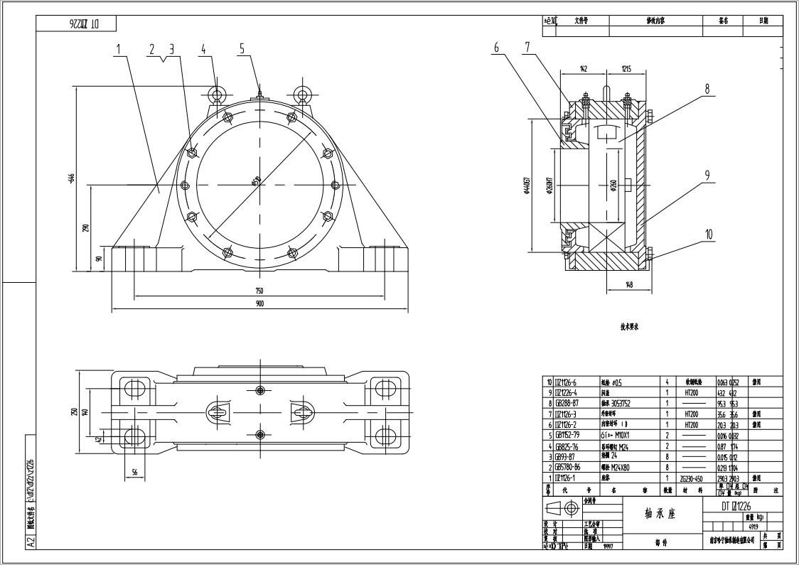 DTIIZ1226皮帶機專用軸承座悶蓋自由端適配軸承型號22252